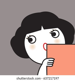 Girl With Excited Face While Hearing Someone Speaking Card Character illustration
