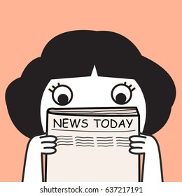 Girl With Excited Face While Reading The News Card Character illustration