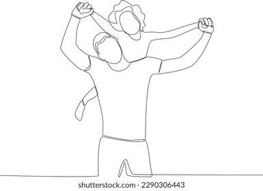 A girl excitedly played with her daddy. Father's Day one-line drawing