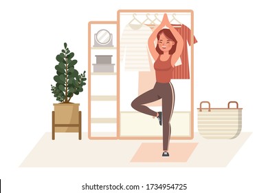 Girl exercise at home character vector design. Yoga and fitness, healthy lifestyle concept.