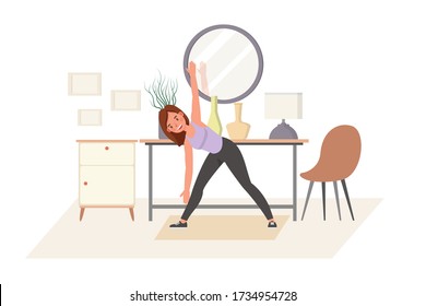 Girl exercise at home character vector design. Yoga and fitness, healthy lifestyle concept.