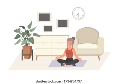 Girl exercise at home character vector design. Yoga and fitness, healthy lifestyle concept. 