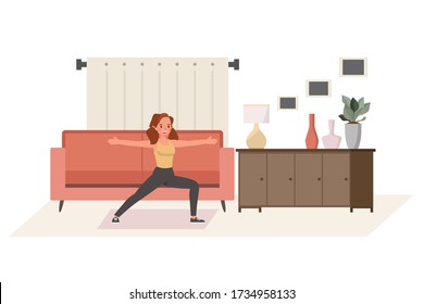 Girl exercise at home character vector design. Yoga and fitness, healthy lifestyle concept.