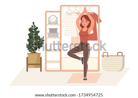Girl exercise at home character vector design. Yoga and fitness, healthy lifestyle concept.