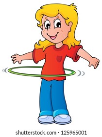 Girl exercise with hula hoop - vector illustration.