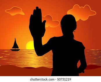 Girl exercise on the beach