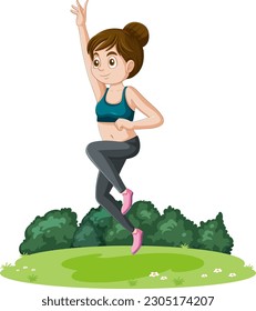 Girl exercise outdoor at the garden illustration