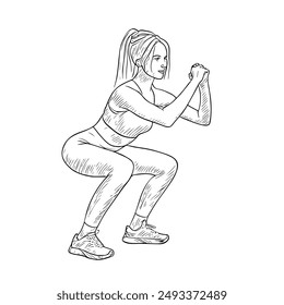 Girl Exercising with Various Outdoor Workouts, Hand-Drawn Vector Illustration