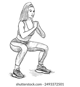 Girl Exercising with Various Outdoor Workouts, Hand-Drawn Vector Illustration