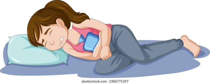 Girl Experiencing Menstrual Cramps During Puberty illustration