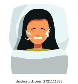 Niña que experimenta dolor dental mientras descansa en la cama, un síntoma común de problemas dentales