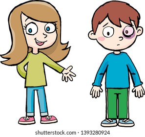 girl explains how the boy has hurt his eye