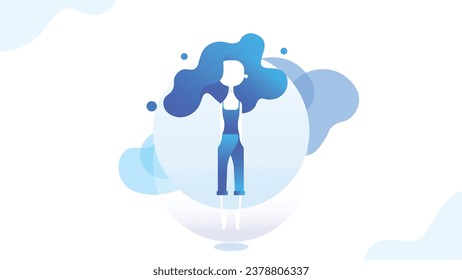 The girl is explore knowledge and share to all. Flat vector graphic.