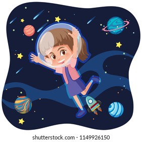 A girl exploring the space illustration