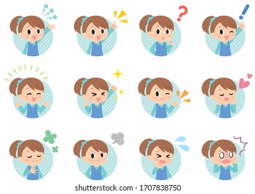 girl expression and emotions various set