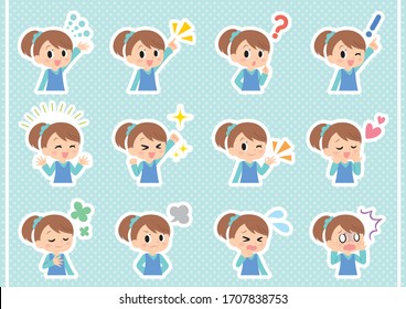 girl expression and emotions various set
