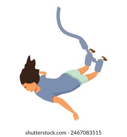 Girl extreme fall icon cartoon vector. Bungee jumping. Cord recreation