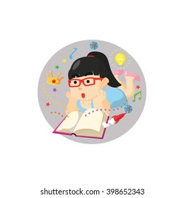 Girl eye glasses reading book