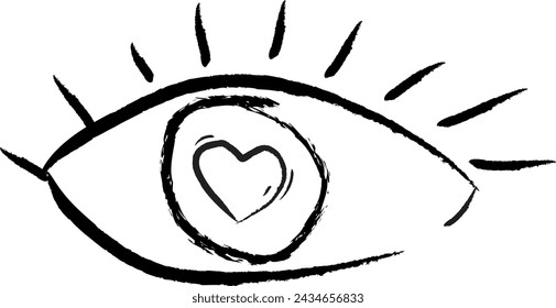 Girl Eyes. Hand drawn style, chalk. In love. Vector illustration on a white background. For web