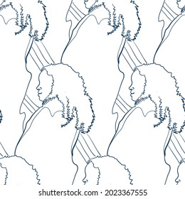 girl face afro hair vector stained glass style seamless art line pattern