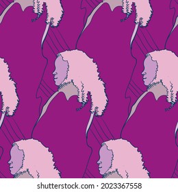 girl face afro hair vector stained glass style seamless art line pattern