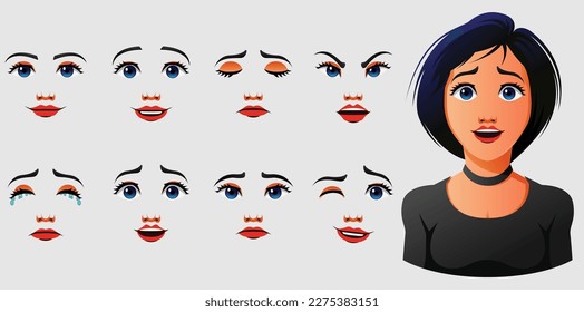 Girl Face Anime, Manga Cartoon, With Expresion, Vector person personal face