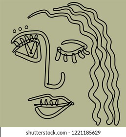 Girl face in basic cubism outline style.