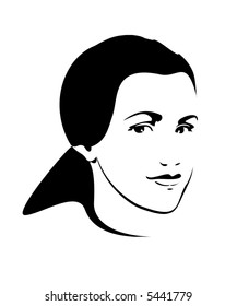 girl face - black and white vector