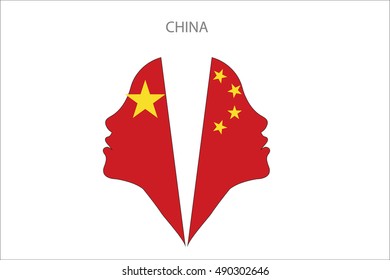 Girl face with CHINA flag vector