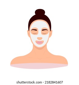 Girl face with closed eyes in facial mask on isolated white background vector illustration