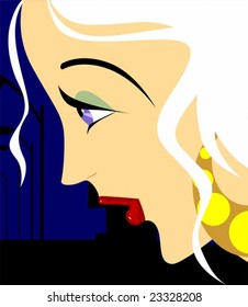 a girl face with colour background		