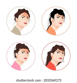 Girl face construction, avatar creation with different head parts isolated on white background. Vector cartoon set of young woman