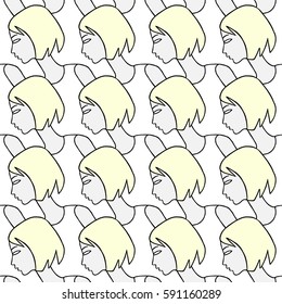 Girl face diagonal side view. Vector seamless pattern