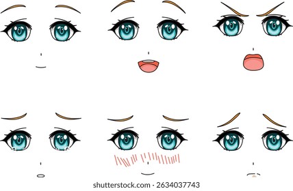 Girl Face Expression Anime Character Maker Front View Vector