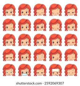 Girl face expressions, cute, child, vector illustration, set collection