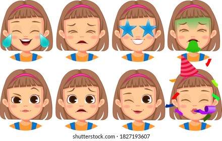  girl face expressions set Vector
