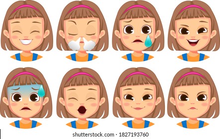  girl face expressions set Vector