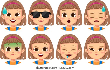  girl face expressions set Vector