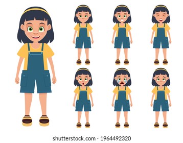 Ilustración de diseño vectorial de expresiones de la cara de la niña aislada en fondo blanco
