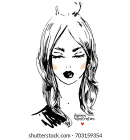 Girl face fashion sketch