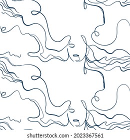 girl face hair  vector stained glass style seamless art line pattern