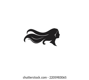 Girl face and hairs silhouette vector icon