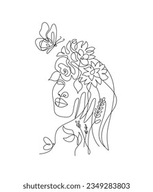 Girl face line art illustration, black and white , print file , illustration, EPS 10 .