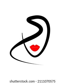 girl face logo. beauty and style salon. makeup and hairstyle icon. cosmetology - vector illustration isolated on white background