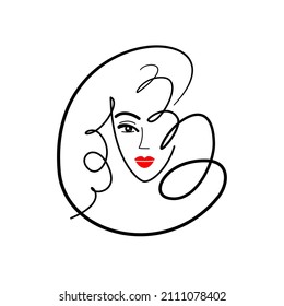 girl face logo. beauty and style salon. makeup and hairstyle icon. cosmetology - vector illustration isolated on white background