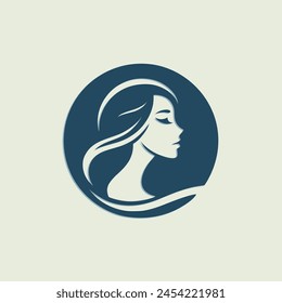 Estilo de línea circular del diseño del logotipo de la cara de muchacha