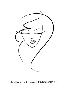 Mädchen Gesicht - Silhouette, Vektorgrafik. Die Idee ist Schönheit und Stil. Logo auf weißem Hintergrund für Kosmetologie. Gesichtszüge eines jungen Mädchens - ein Blick nach unten, ein elegantes Haarschloss