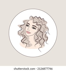 girl face logo round. beauty salon icon. beautiful woman face. hair and makeup