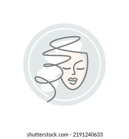 girl face logo round. beauty salon icon. women's hairdresser, hair care. haircut. beautiful lady face