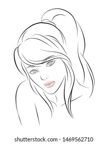 girl face long hair portrait isolated on white background. hand drawn vector illustration